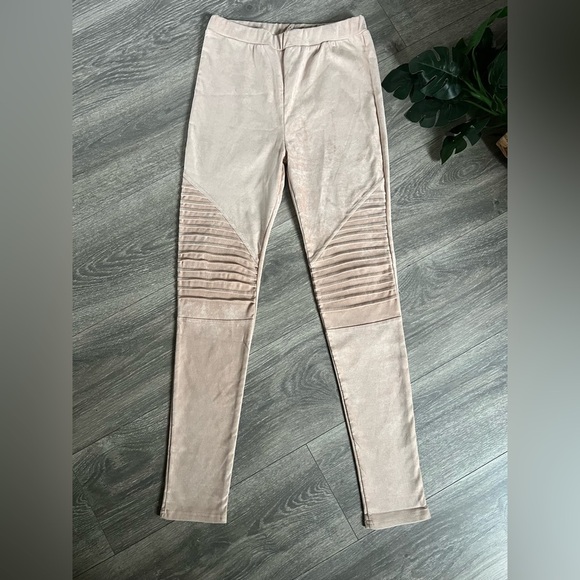 Venti6 faux suede moto legging in a light tan color. - Picture 7 of 13